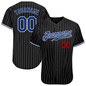 Camiseta de béisbol personalizada con rayas negras y detalles en azul y rojo, nombre personalizado, número, nombre del equipo 00, uniforme de entrenamiento transpirable - Product Image 1