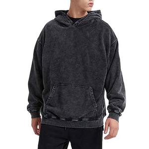 Men's Oversized Acid Wash Hoodie Vintage <b>French</b> Terry Cotton Fleece Sweatshirt Embroidered Logo Pullover Streetwear for Winter - Product Image 1