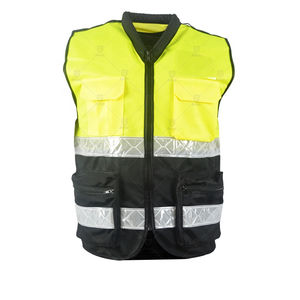 Gilet de sécurité de travail réfléchissant personnalisé noir, jaune et orange haute visibilité pour hommes avec logo et poches - Product Image 3