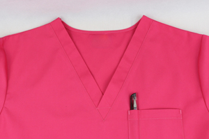 Women's Pink V-Neck <b>Scrub</b> <b>Top</b> with Pockets Hospital Uniform Woven Fabric Polyester Material - Product Image 6