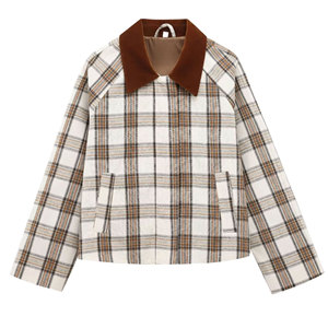 Chaqueta estilo capa a cuadros informal de calidad profesional para mujer con cuello vuelto para primavera y otoño, hecha en Pakistán. - Product Image 2