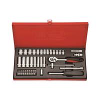 Harga Murah Pabrik Kustom Buatan Taiwan 38pcs 1/4''dr. Set Kunci Soket Tangan 12 Titik CR-V dari Paduan Aluminium Berlapis Krom OEM DIY