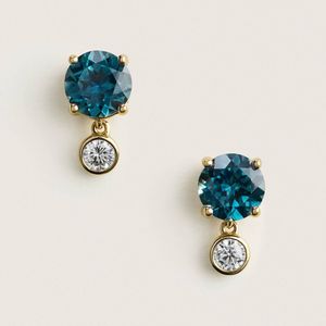 Blue Gemstone Drop <b>Earrings</b> 925 Sterling Silver 18K Gold Plated <b>Crystal</b> <b>Stud</b> <b>Earrings</b> for Women - Product Image 1
