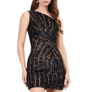 Robe de soirée d'été élégante longueur pour femme Robe de soirée respirante en satin poly maille perles brodées robes de cocktail perlées - Product Image 1
