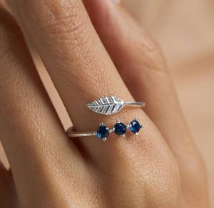 New Arrival Solid 925 <b>Sterling</b> <b>Silver</b> 18k Gold Vermeil CZ Prong Setting Leaf Design <b>Adjustable</b> <b>Ring</b> For Women Nature Jewelry - Product Image 1