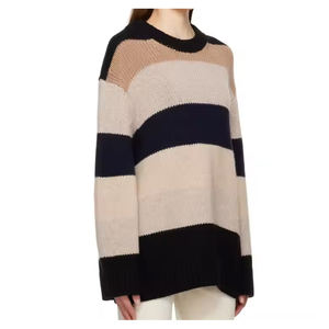 Jersey holgado de manga larga a rayas Unisex, suéter de invierno de punto informal para mujer, superventas, suéter de cuello redondo, opciones de talla grande - Product Image 1
