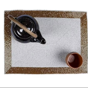 New Arrival Cute White & Gold Decorative <b>Placemat</b> Designer Wedding Events Glass Beaded Mats & Pads from India - Product Image 1