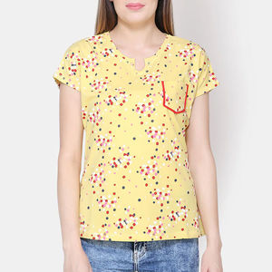 Camiseta de Algodón para Mujer, Estilo Urbano, Informal, Corte Regular, Color Sólido, Patchwork Vintage, Suave, Transpirable, Uso Diario, OEM ODM - Product Image 2