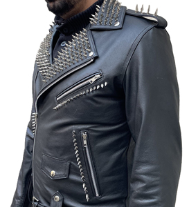 Veste en cuir cloutée à pointes argentées Brando pour hommes, style club gothique punk steampunk, veste noire de haute qualité pour motard OEM - Product Image 2