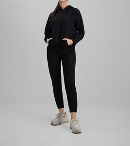 <b>Women</b> Streetwear Tracksuit 2 Piece Set Distressed Cropped Hoodie and <b>Straight</b> <b>Leg</b> Sweatpants Custom Logo Sweatsuits - Product Image 1