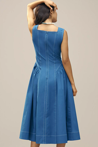 Vestido Maxi Casual para Mujer, Cuello en V, Bordado a Máquina, 100% Algodón, Cintura Natural, Lavable, Manga Corta, con Bolsillos - Product Image 4