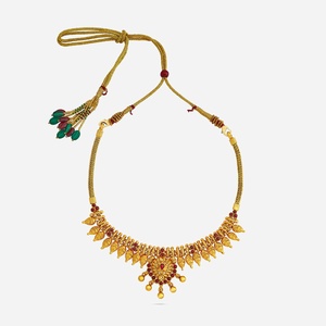 <b>Silver</b> Temple Necklace 185460 Gold Plated Stainless Steel Short Cute Religious Style Ruby Spinal Main Stones Women's Wedding - Product Image 4