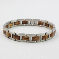 Bracelet en bois naturel et acier inoxydable, véritable bois de rose, noyer, bois de santal noir pour hommes