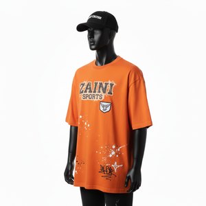 Camiseta Holgada para Hombre, 240 GSM, Algodón de Alta Calidad, Tejido Transpirable, Estampado Gráfico Naranja, Logotipo, Camisetas para Hombre - Product Image 4