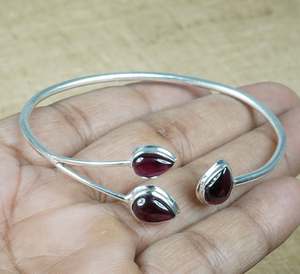 กำไลเงินแท้925ออกแบบด้วยมือปรับได้กำไลพลอยโกเมนสีแดงปรับได้สำหรับวันครบรอบ - Product Image 6