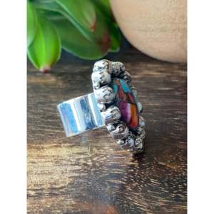 Southwest Handmade Multi Stone Sterling <b>Silver</b> <b>Adjustable</b> Cluster <b>Ring</b> 6mm Bezel & Invisible Setting Casual Gift - Product Image 3