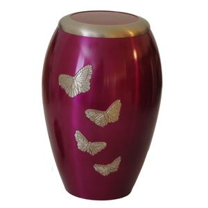 โกศทองเหลืองสำหรับเผาศพพร้อมผีเสื้อบินสลักสีทองและสีชมพูเข้ม - Product Image 1