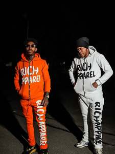 Ensemble deux pièces personnalisé vintage : sweat à capuche et pantalon évasé avec fermeture éclair, broderie, effet délavé soleil et délavé à l'acide, survêtement homme - Product Image 3