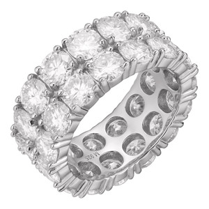 Moissante Chapado en plata 925 para mujer, banda de eternidad de doble fila, anillo de boda de acero inoxidable, joyería de diamante cortado, fiesta de compromiso - Product Image 1