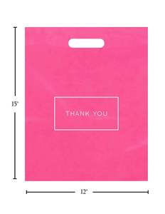 Bolsas de polietileno con mango troquelado PINK Thank You LDPE/HDPE Bolsas de compras Bolsa de fuelle lateral con troquelado de plástico - Product Image 4