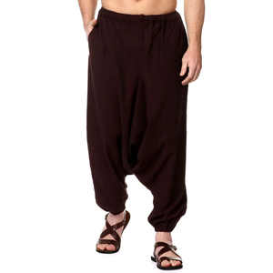 Pantalon Harem Homme Taille Libre Léger Respirant 100% Coton Délavé Foncé Ecologique Style Boho Yoga Aladdin - Product Image 1