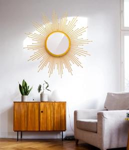 Miroir mural rond moderne en argent avec motif soleil, décoration artisanale pour chambre à coucher, salon et salle de bain - Product Image 5