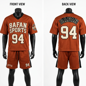Mens Mesh Jersey Short <b>Set</b> 180 GSM Premium Breathable Fabric Rust Orange Contrast Black Panel Design Custom Logo men short <b>set</b> - Product Image 5