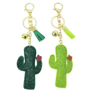 TOP seller Korea Velvet Hot Cactus Keychain Pendant DIY Rhinestone Plant Cactus Key chains Tassel Bag Purse Charm Accessories
