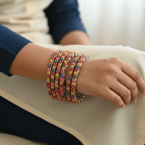 Floral Crystal Lac Bangle Stack Set of 5 Premium Crystal <b>Bracelets</b> & Bangles - Product Image 1