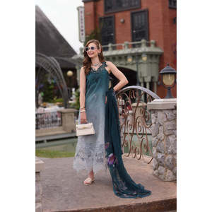 Noor <b>by</b> Saadia Asad'26 D10- Teal Ombre Embroidered Lawn for Eid Festive Halter Collar for Spring/Summer-TC-1573 - Product Image 1