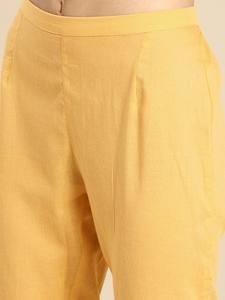 Mujeres étnicas amarillas motivos étnicos impreso puro algodón Kurta con pantalones indio pakistaní salwaar kameez traje - Product Image 5