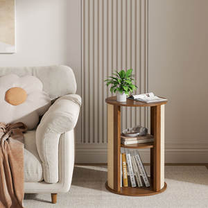 DreamCraft Vietnam Boho Style Mesa auxiliar de 2 niveles con estante ajustable y acabado de tela de saco para muebles de dormitorio de sala de estar - Product Image 3