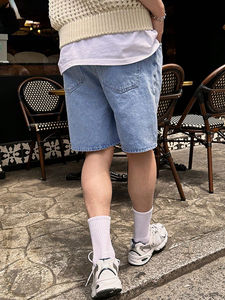 Pantalones cortos vaqueros holgados de alta calidad personalizados para hombre, moda de verano, ajuste informal, Color sólido, tela duradera de algodón 100% - Product Image 3