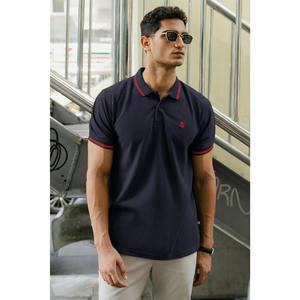 Vente en gros de t-shirts polo personnalisés pour hommes Tissu en velours de haute qualité 100% coton à motif solide avec logo brodé - Product Image 5