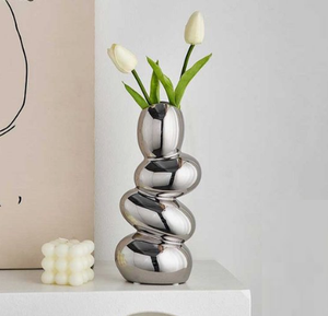 Juego de tres jarrones decorativos de plata hechos a medida, decoración para fiesta de boda, maceta costera, florero de Metal - Product Image 3