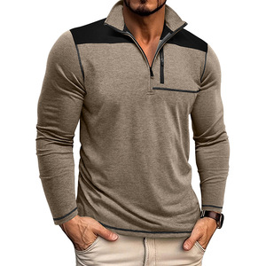 2025 Otoño Invierno hombres Casual cuello redondo media cremallera Sudadera con capucha manga corta tejido transpirable lona tela Regular Fit camiseta - Product Image 3