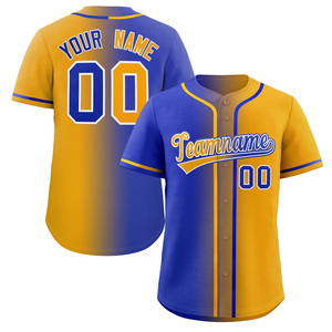 Blue and <b>Gold</b> Gradient High Quality Custom Hot Digital Print Breathable Plus Size Baseball Jerseys - Product Image 5