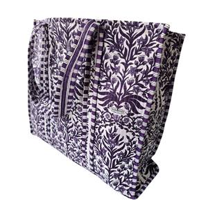 Sac fourre-tout à bandoulière en coton matelassé imprimé à la main avec des motifs floraux violets, imprimé Sanganeri, sac de shopping 100% coton - Product Image 2