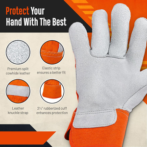Guantes de trabajo de Palma de piel de vaca dividida de alta resistencia al por mayor para proyectos de paisajismo y bricolaje de operación de equipos de construcción - Product Image 2