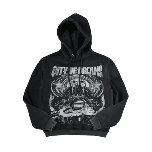 100% algodón térmico personalizado desgastado ácido lavado sudaderas básicas 100% algodón de gran tamaño holgado hombres sudaderas con capucha y sudadera - Product Image 1