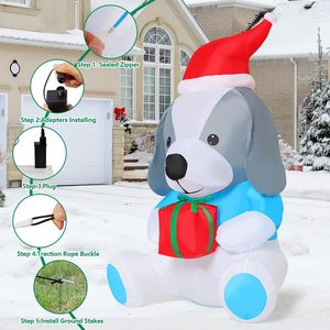 Nhà Máy Giá 5 Ft <span class=keywords><strong>Inflatable</strong></span> Giáng Sinh Con Chó Được Xây Dựng Trong LED Hot Bán Ngoài Trời Giáng Sinh Trang Trí Con Chó Con Mặc Hat Cho Trẻ Em - Product Image 4