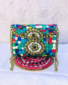 Pochette en mosaïque en métal faite à la main artisanat indien traditionnel sac à bandoulière à sangle unique Durable Portable dernière mode de plage - Product Image 4