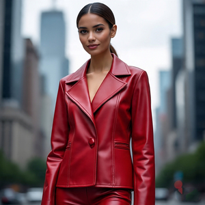 High Street Outdoor Ladies Letterman Chaqueta de cuero acolchada y acolchada con abrigo de punto de algodón - Product Image 5