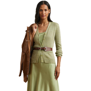 Cárdigan de punto acanalado para mujer de alta calidad, cuello en V, ajustado, con botones, Elegante ropa de oficina, suéter de manga larga elástico suave - Product Image 1