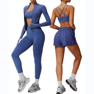 <b>Women's</b> Lightweight Breathable Fitness Vest <b>Short</b> <b>Legging</b> Yoga Set Solid Pattern Sports Wear with Elastic Waist by Manufacturer - Product Image 1