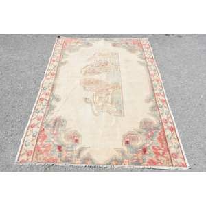 พรมขนสัตว์ตุรกีสีเบจ4.6 x 6.6ft คลาสสิกดีไซน์แบบเย็บปะติดปะต่อกันสำหรับห้องนั่งเล่นห้องนอนสี่เหลี่ยมพรมยาง - Product Image 1