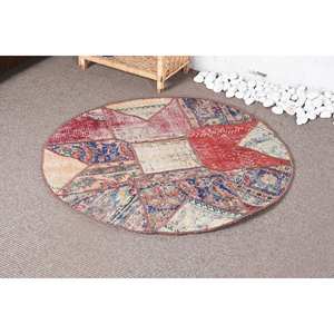 Alfombra de lana hecha a mano moderna, diseño de retazos rojo y azul, área rectangular grande (330x330 pies), forro de látex, felpa viscosa para pasillo - Product Image 3