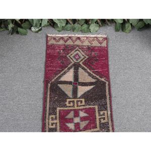 Alfombra Vintage, Pequeña Alfombra Turca de 1.1x3.2 pies, Alfombra de Lana Roja Marrón Estilo Suroeste - Product Image 3