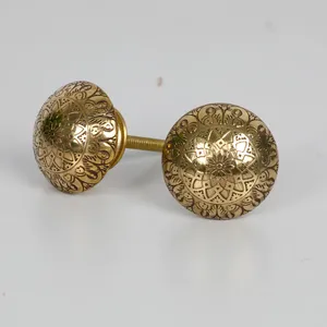 Eastern Inspired Engraved Golden Brass Fish Print Cupboard Handle Knob | Etched Metal <b>Drawer</b> <b>Pull</b> 1Pc by MUGHALCRAFTS - Product Image 3