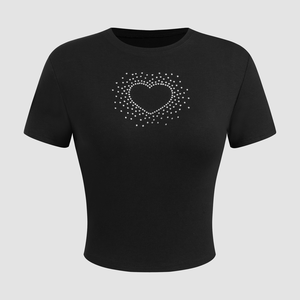 Service OEM T-shirt en strass pour femmes T-shirt en strass à séchage rapide nouveauté T-shirt en strass - Product Image 5